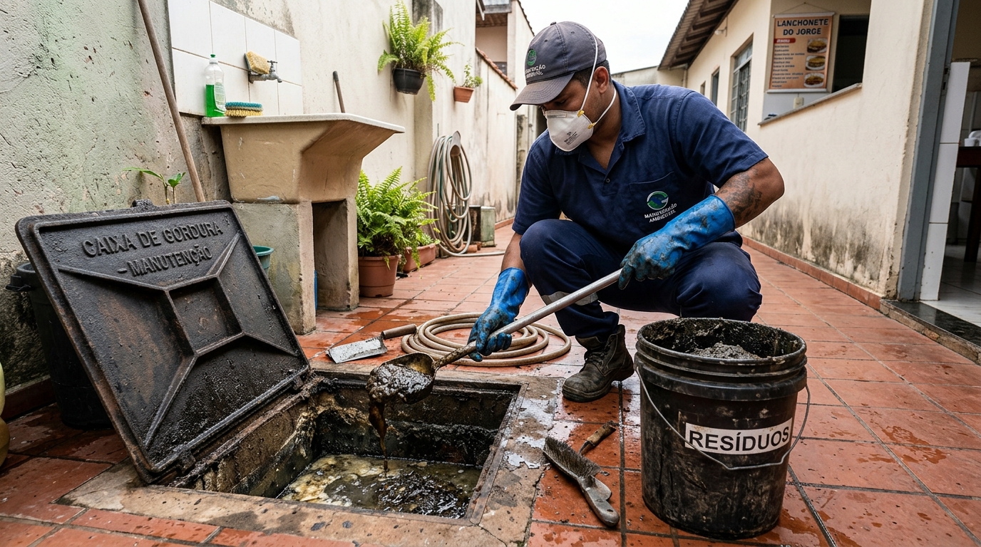 Remoção de resíduos da caixa de gordura em Recife‑PE